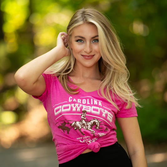 Ladies Badass Cowgirl V-Neck - Pink