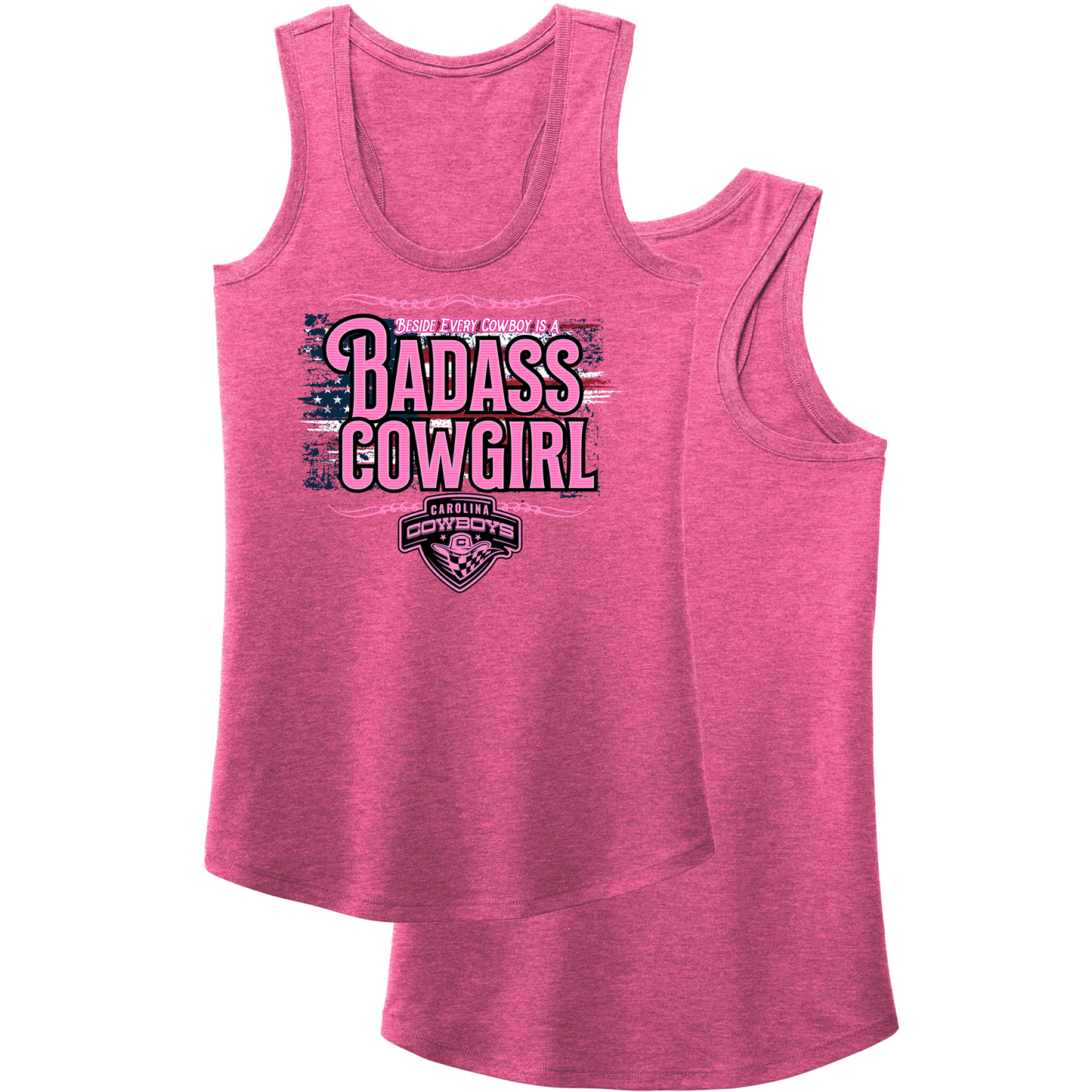 Ladies Badass Cowgirl Tank - Fuchsia